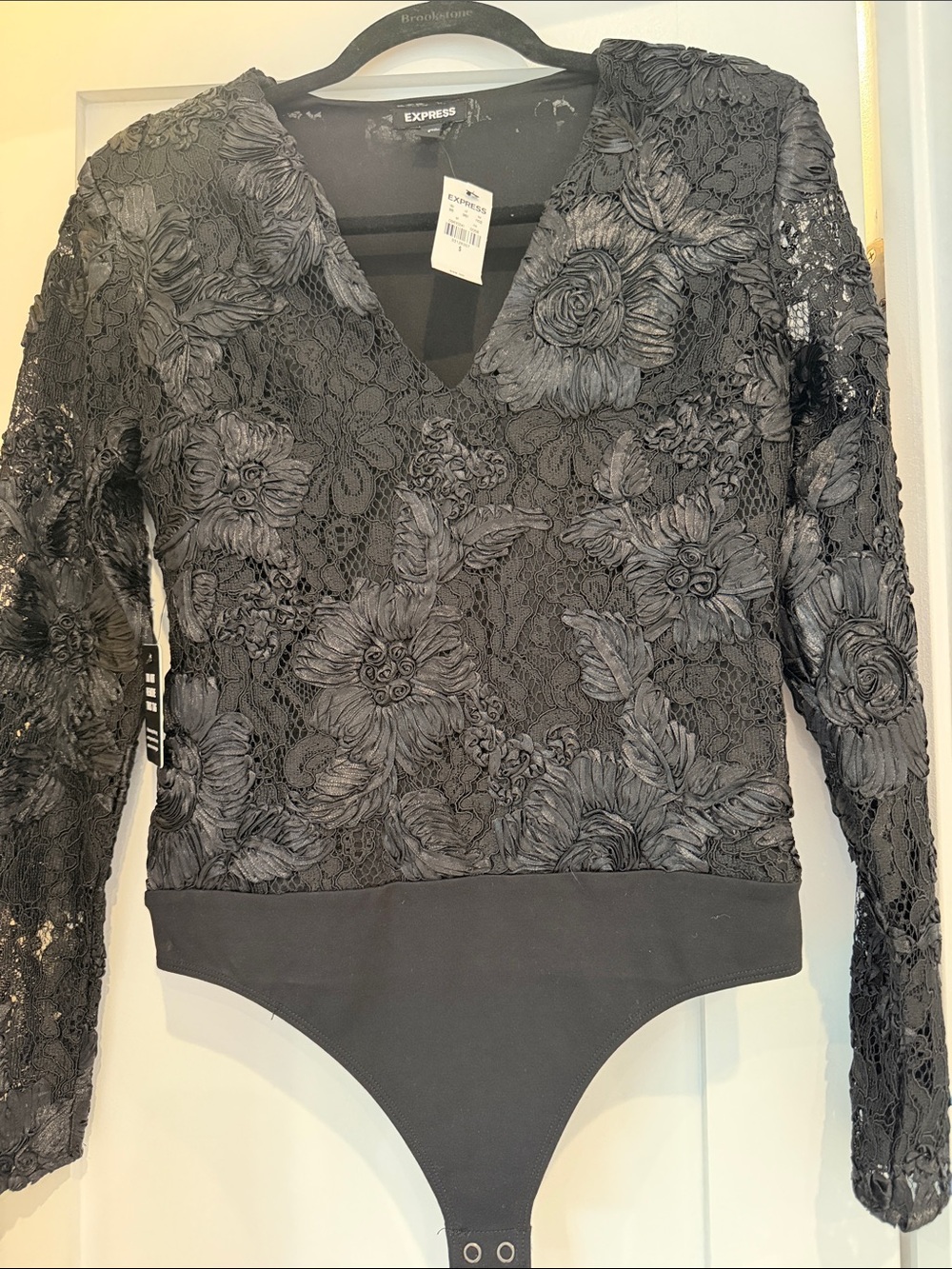 NWT Express Black Floral Lace V-Neck Bodysuit